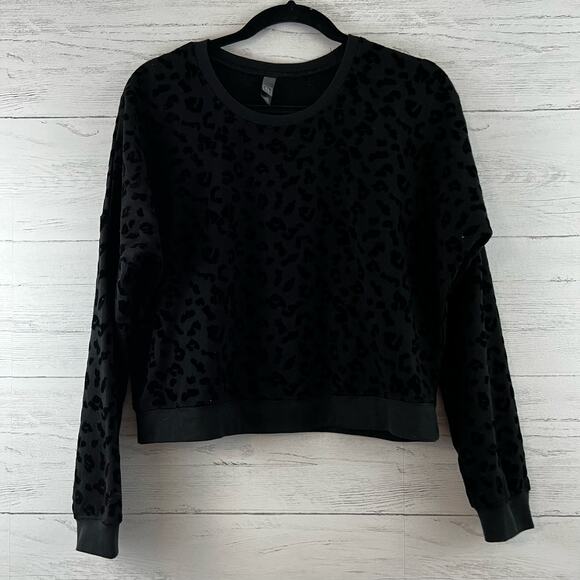 Alya Black Flocked Leopard Print Crew Neck Sweatshirt Size S - Picture 1 of 10